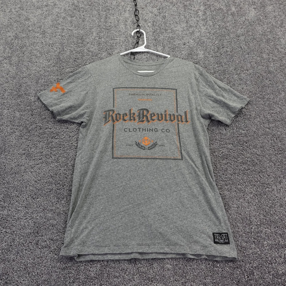 Rock Revival T Shirt Mens Medium Gray Graphic Short Sleeve Crew Neck
